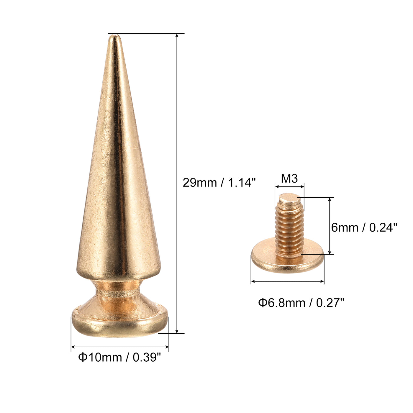 Uxcell Uxcell 10x29mm Screw Back Stud Rivets Spikes Zinc Alloy for DIY Gold Tone 30 Sets