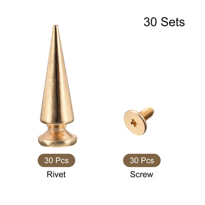 Harfington Uxcell 10x29mm Screw Back Stud Rivets Spikes Zinc Alloy for DIY Gold Tone 30 Sets