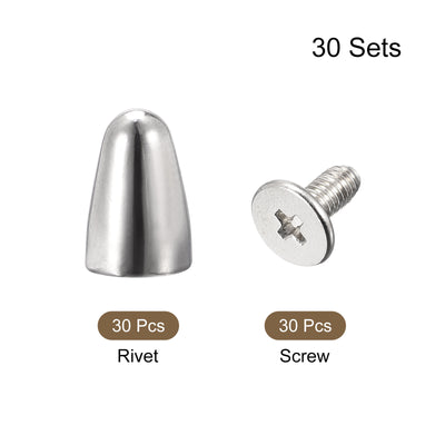 Harfington Uxcell 6.3x9mm Screw Back Stud Rivets Spikes Zinc Alloy for DIY Silver Tone 30 Sets