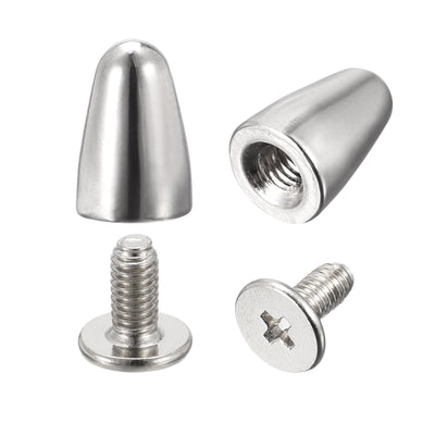 Harfington Uxcell 6.3x9mm Screw Back Stud Rivets Spikes Zinc Alloy for DIY Silver Tone 30 Sets