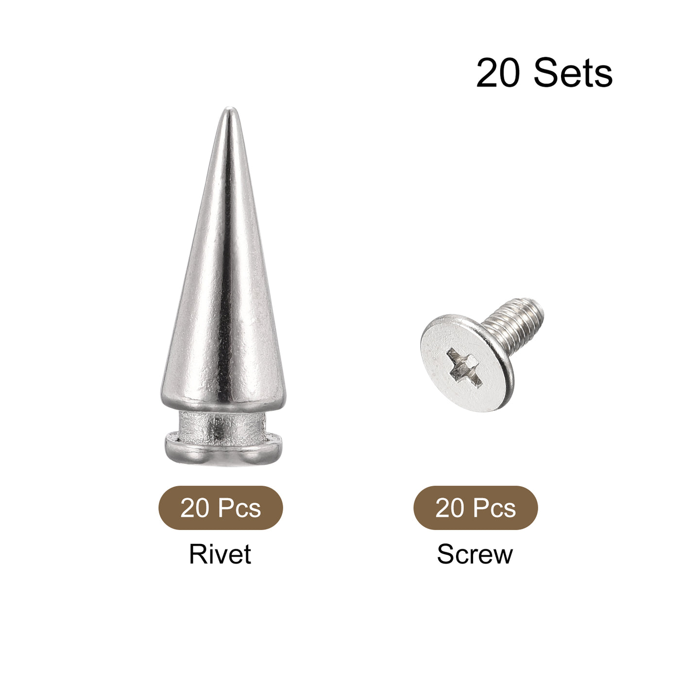 Uxcell Uxcell 7x20mm Screw Back Stud Rivets Spikes Zinc Alloy for DIY Dark Gray 20 Sets
