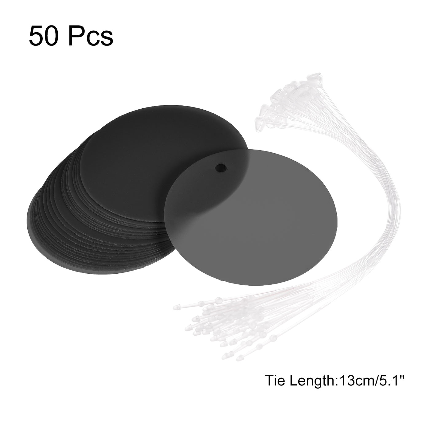 Harfington 1.95 inch Round Plastic Tags Tear Proof Waterproof Price Tags w Tie Black 50 pcs