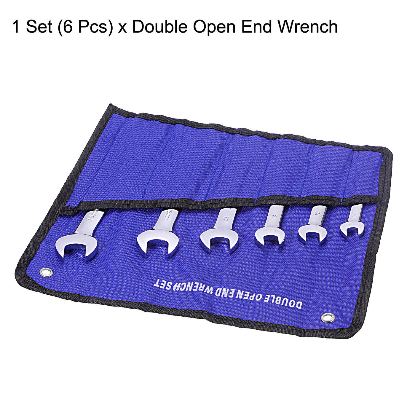 uxcell Uxcell Double Open-End Wrench Set, 8-22mm Metric CR-V with Rolling Pouch, 6-Piece