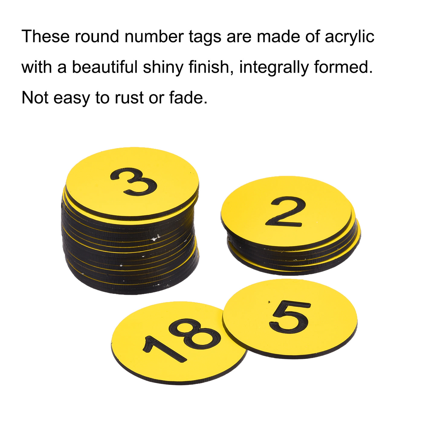 Harfington Plastic Number Tag, 1-25 Digital Tags Sign Tag Acrylic Engraved Yellow with Self-Adhesive, Pack of 25