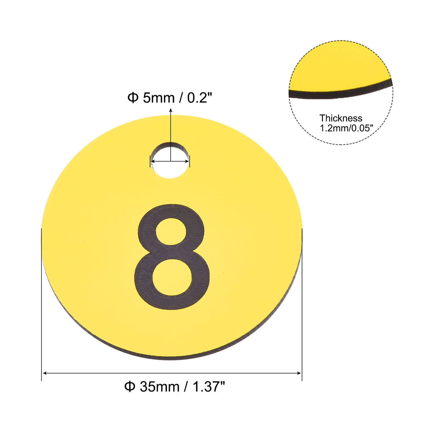 Harfington Round 1-10 Number Tag Key Tag Acrylic Engraved Yellow ID Tag for Decoration, Pack of 10