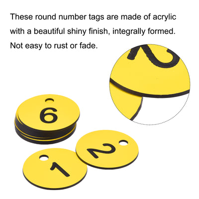 Harfington Round 1-10 Number Tag Key Tag Acrylic Engraved Yellow ID Tag for Decoration, Pack of 10