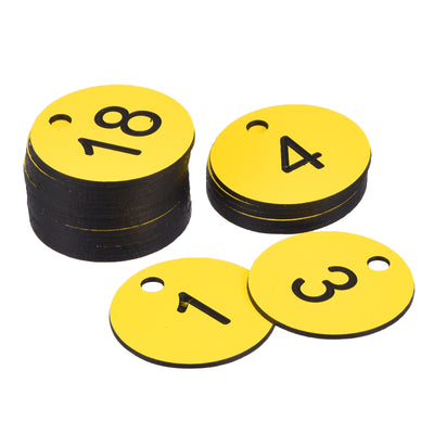Harfington Round 1-25 Number Tag Key Tag Acrylic Engraved Yellow ID Tag for Decoration, Pack of 25