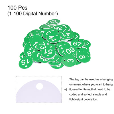 Harfington Round 1-100 Number Tag Key Tag Acrylic Engraved Green ID Tag for Decoration, Pack of 100