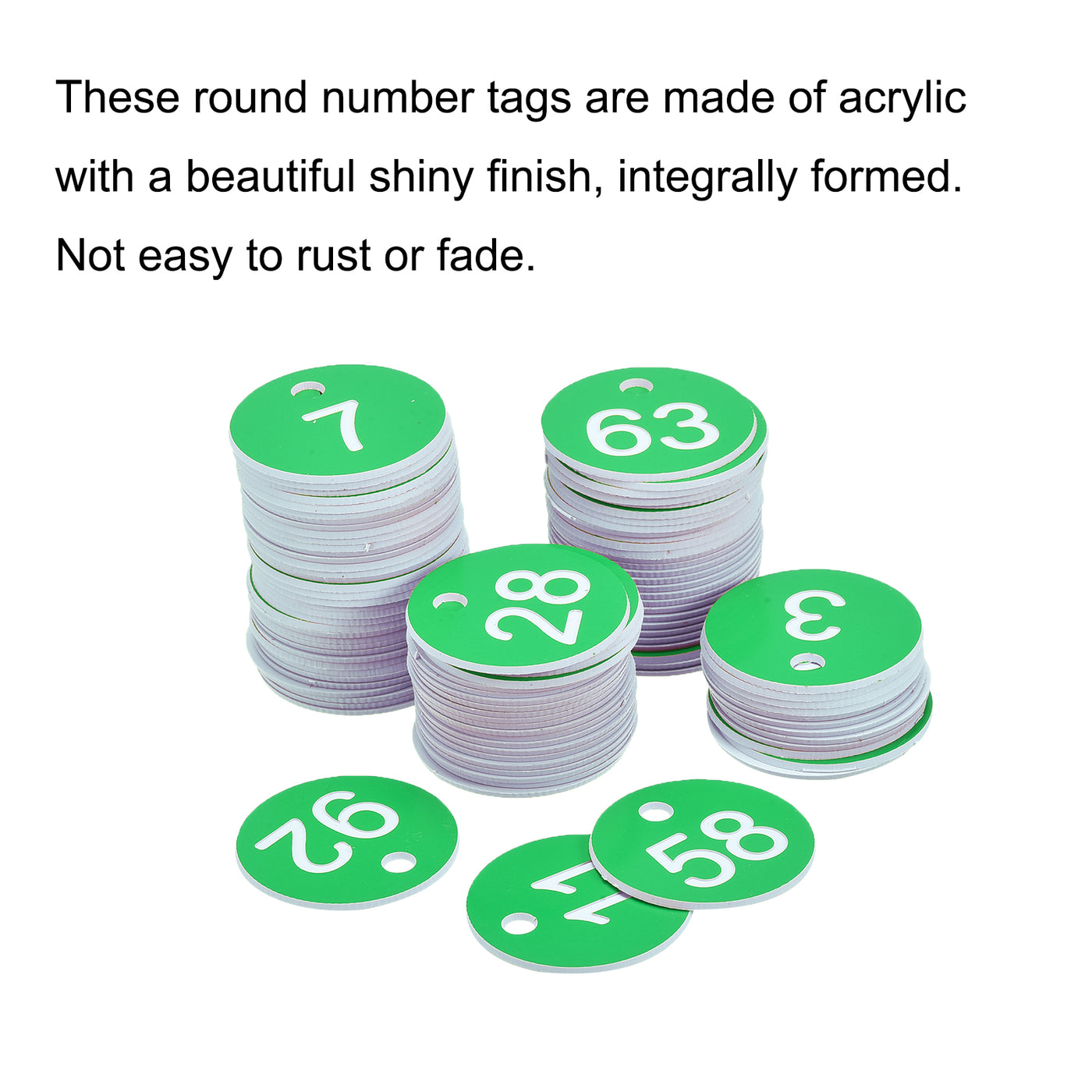 Harfington Round 1-100 Number Tag Key Tag Acrylic Engraved Green ID Tag for Decoration, Pack of 100