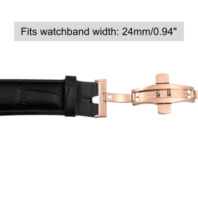 Harfington Uxcell Folding Watch Clasp Push Button for 16mm Leather Watchband Gold Pink
