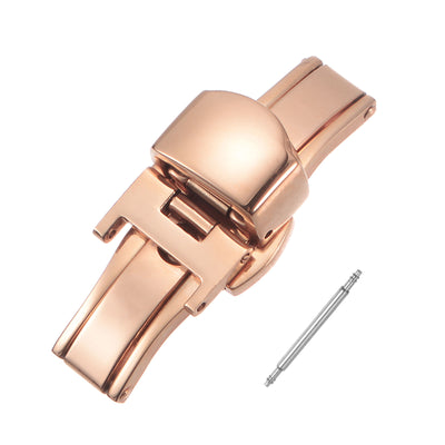 Harfington Uxcell Folding Watch Clasp Push Button for 16mm Leather Watchband Gold Pink