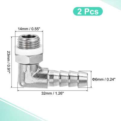 Harfington Nickel-plated Copper Hose Barb Fittings Elbow Barbed Male Thread Right Angle Pipe Connector with Washer