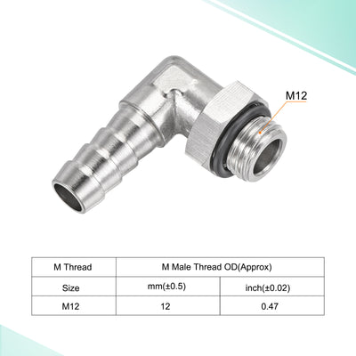 Harfington Nickel-plated Copper Hose Barb Fitting Elbow 8mm Barbed M12x1.25 Male Thread Right Angle Pipe Connector with O-Ring