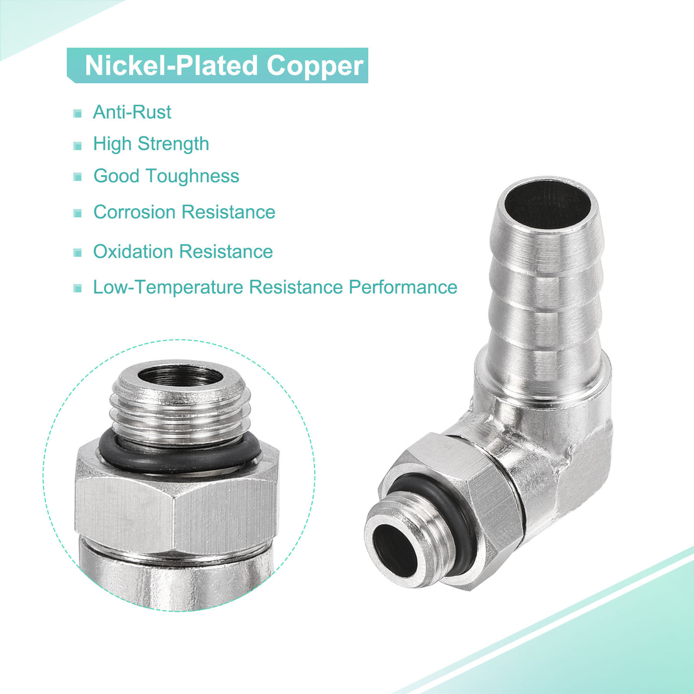 Harfington Nickel-plated Copper Hose Barb Fitting Elbow 10mm Barbed M10x1 Male Thread Right Angle Pipe Connector with O-Ring