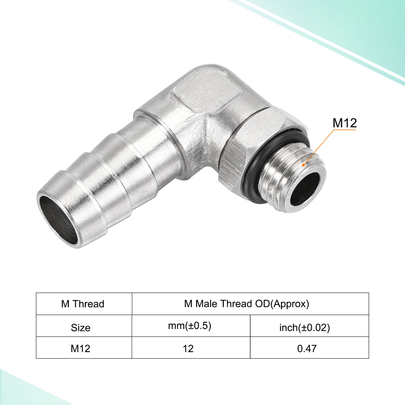 Harfington Nickel-plated Copper Hose Barb Fitting Elbow 12mm Barbed M12x1.5 Male Thread Right Angle Pipe Connector with O-Ring