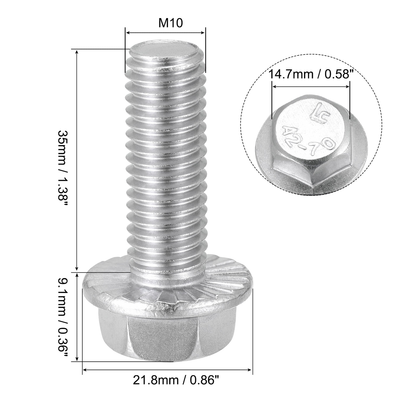 Uxcell Uxcell M10x60mm Hex Serrated Flange Bolts Screws Metric Thread 304 Stainless Steel 6pcs