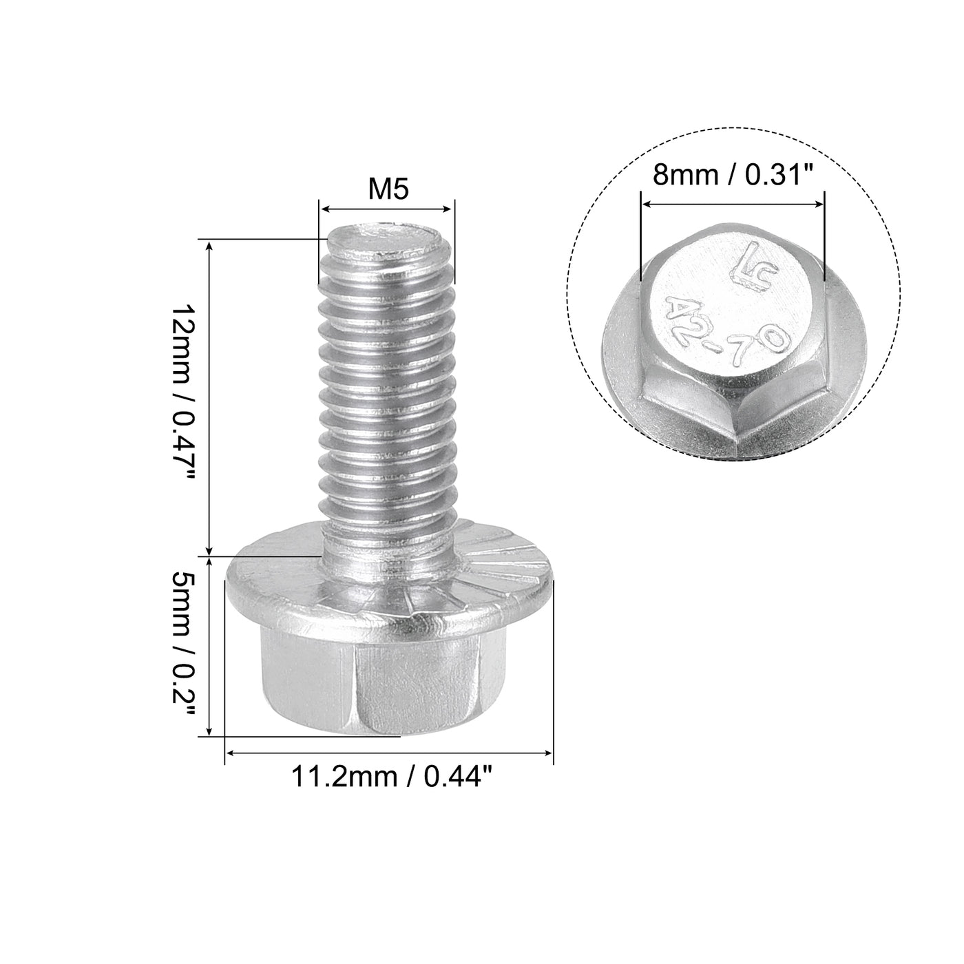 uxcell Uxcell Hex Serrated Flange Bolts, Metric Thread 304 Stainless Steel Screws