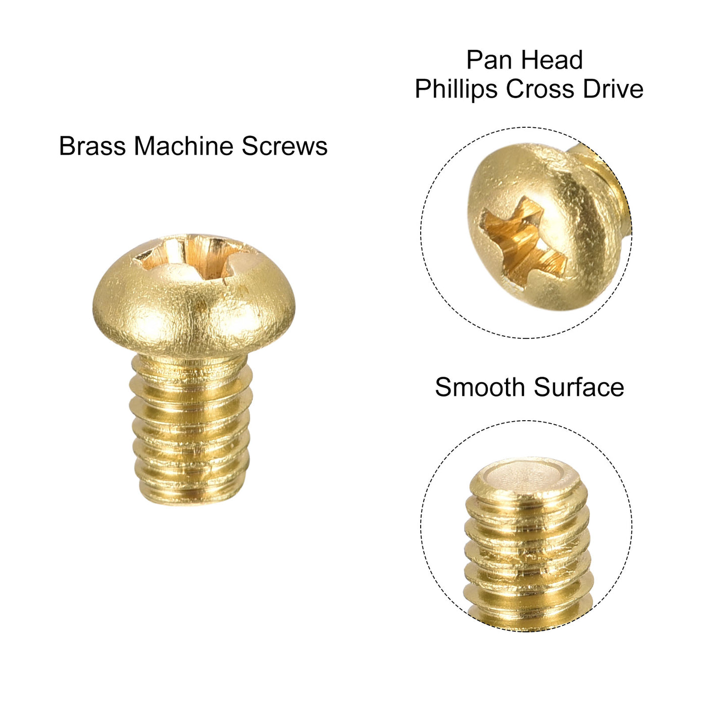 uxcell Uxcell Brass Machine Screws, Phillips Pan Head Fastener Bolts for Furniture, Office Equipment, Electronics