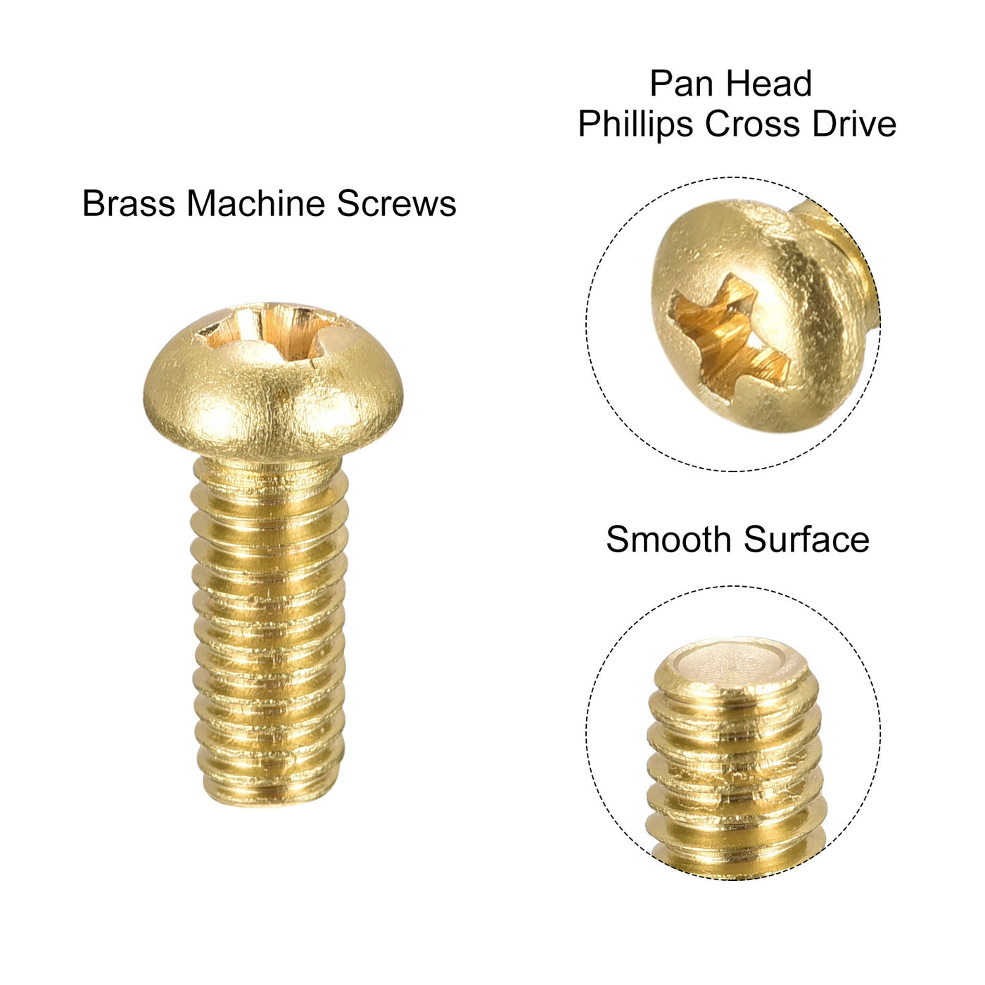 uxcell Uxcell Brass Machine Screw, Phillips Pan Head Fastener Bolts for Furniture, Office Equipment, Electronics