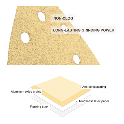 Harfington Uxcell 3-1/8" 80mm Triangle Sandpaper Pads 60 Grits 6-Hole Hook and Loop Backed 6pcs