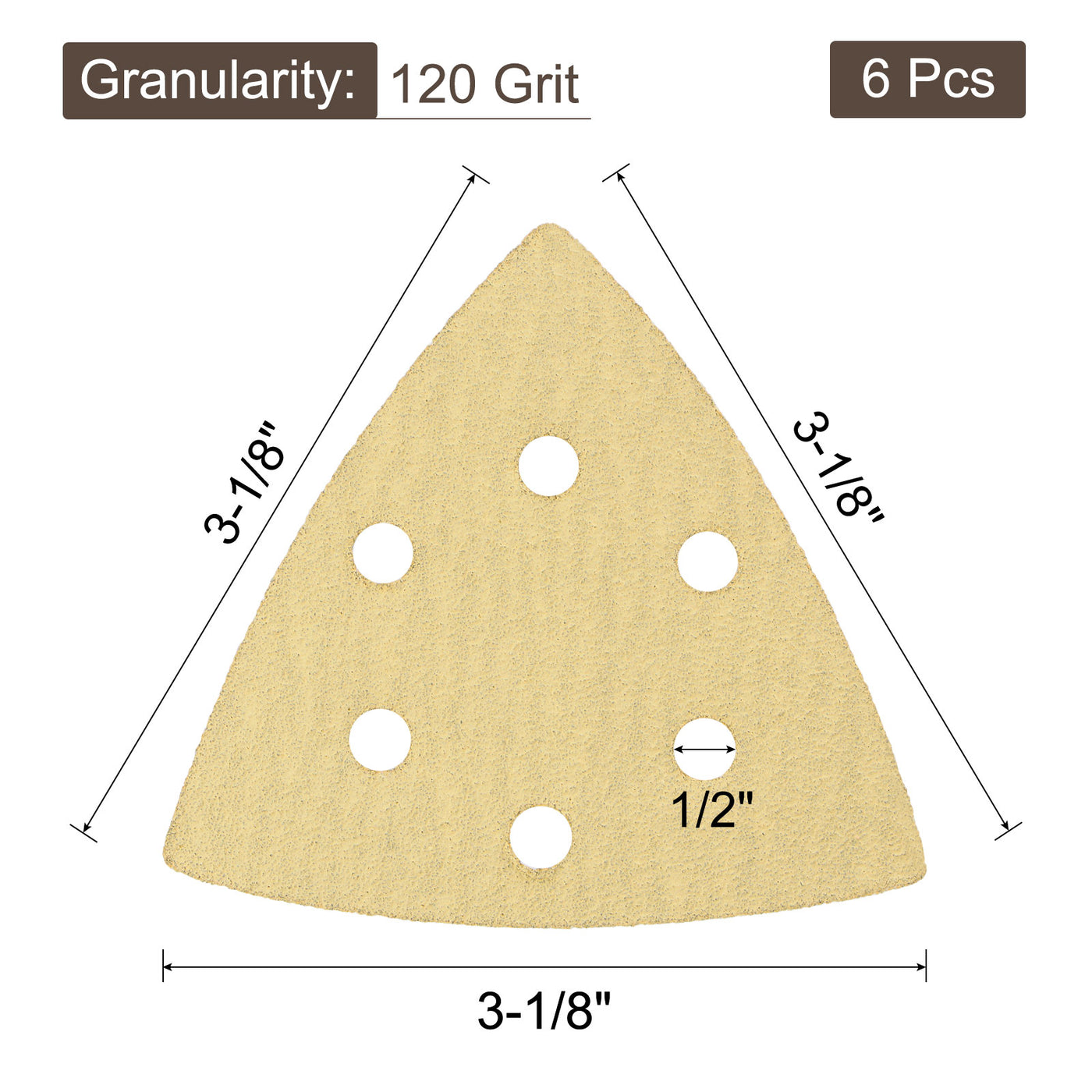 Uxcell Uxcell 3-1/8" 80mm Triangle Sandpaper Pads 60 Grits 6-Hole Hook and Loop Backed 6pcs