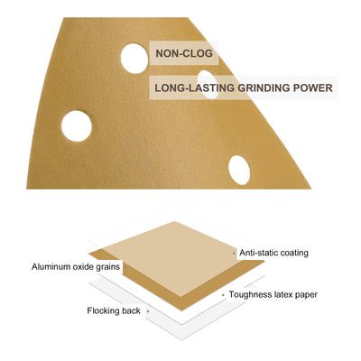 Harfington Uxcell 3-1/8" 80mm Triangle Sandpaper Pads 800 Grits 6-Hole Hook and Loop Backed 24pcs