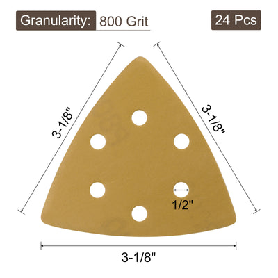 Harfington Uxcell 3-1/8" 80mm Triangle Sandpaper Pads 800 Grits 6-Hole Hook and Loop Backed 24pcs