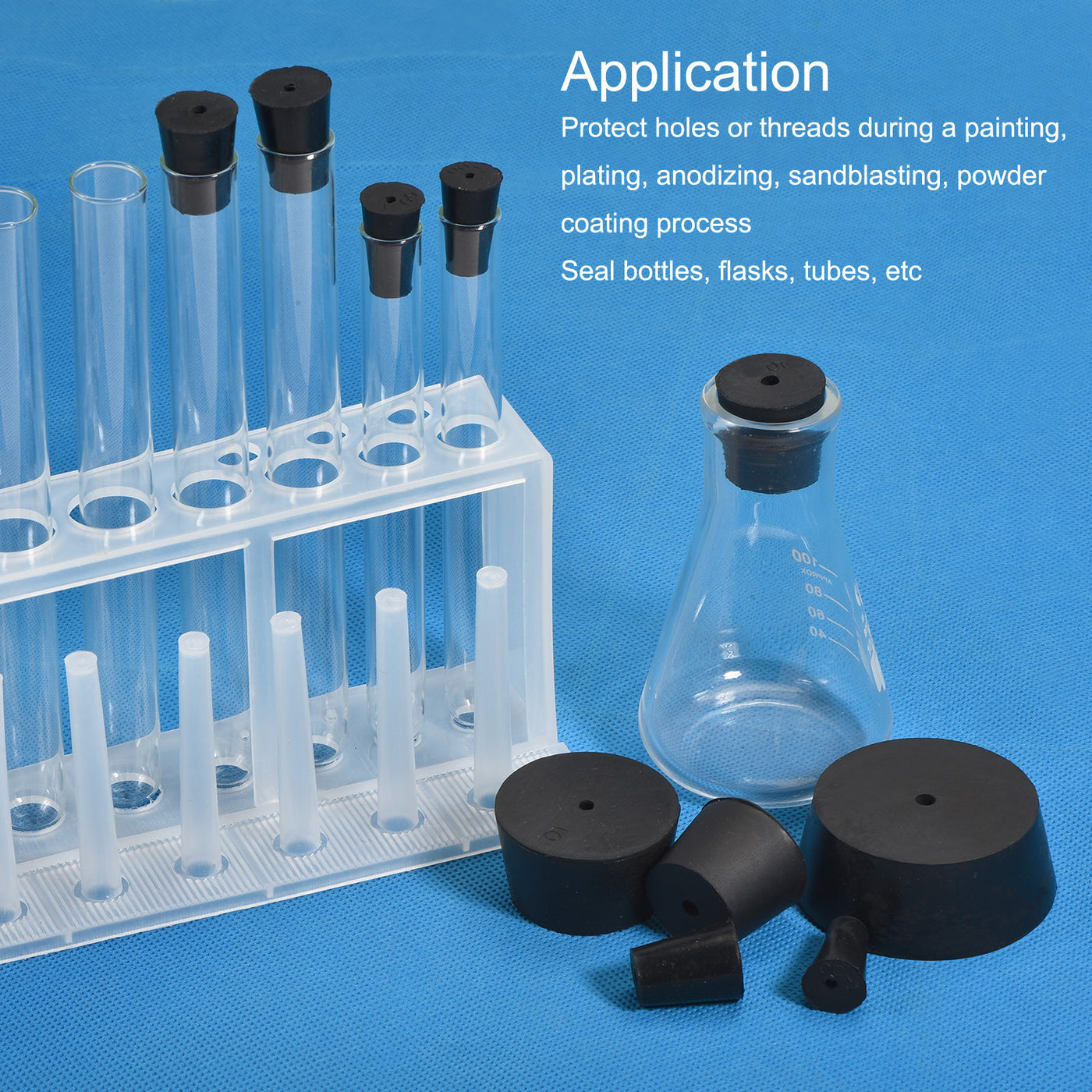 Harfington Rubber Tapered Plug with Hole Test Tubes Bungs Stopper for Lab