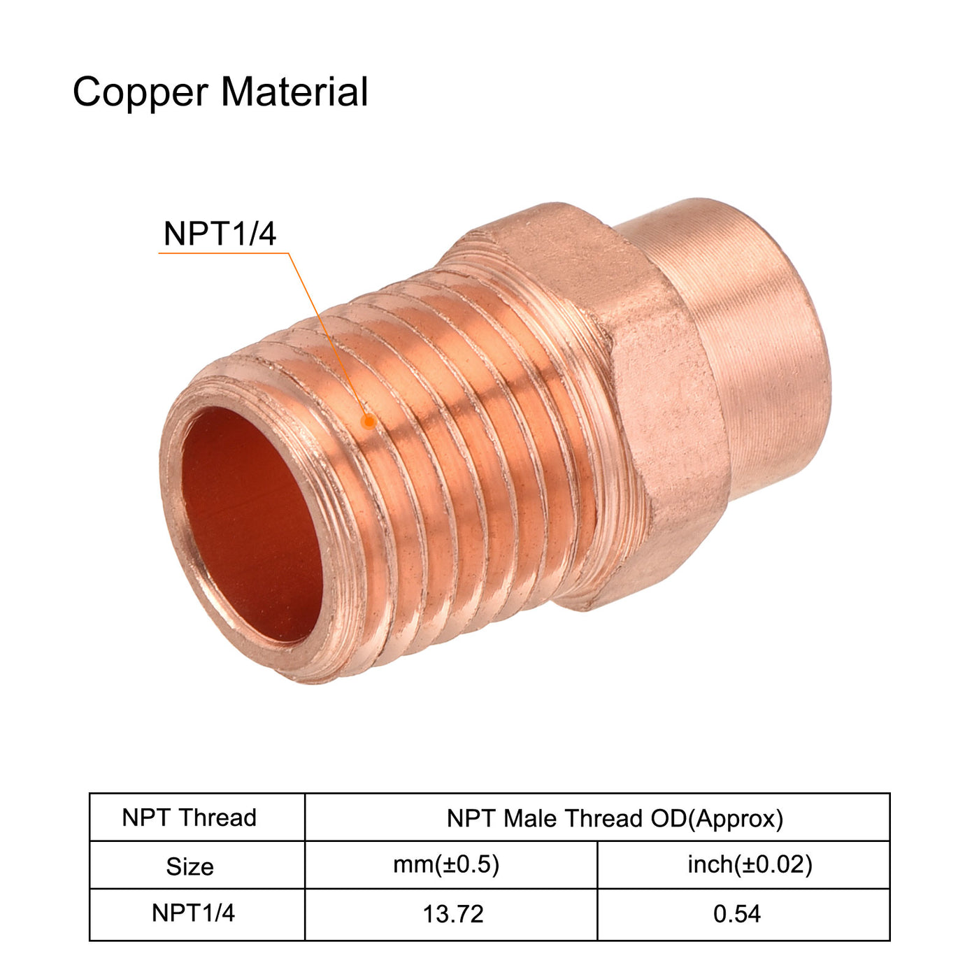 Harfington 1/2 Inch Copper Male Adapters NPT3/8 Reducing Thread Fitting