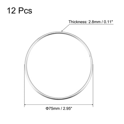 Harfington Uxcell 75mm(2.95") OD Metal O Ring Non-Welded Craft Hoops for DIY Silver Tone 12pcs