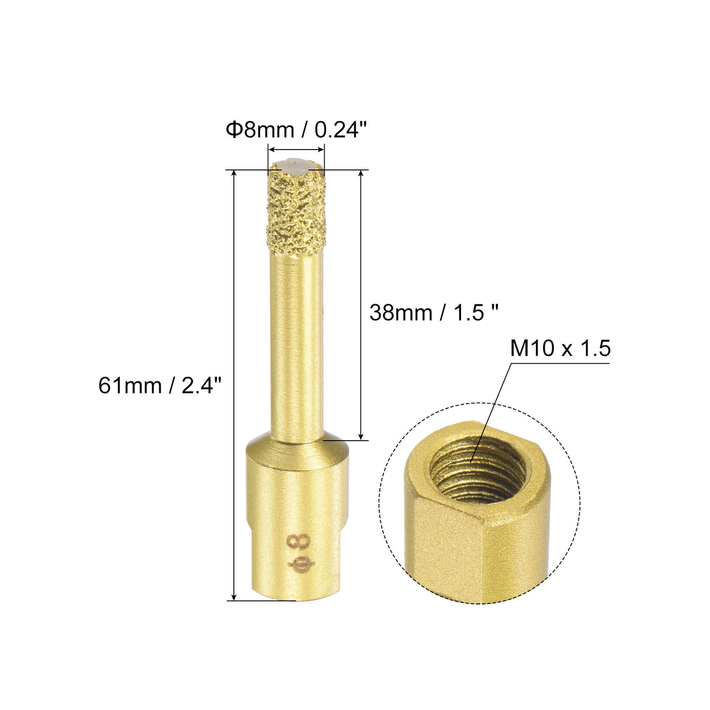 Uxcell Uxcell 8mm Brazed Diamond Core Drill Bits with M10 Arbor Adapter for Tile Marble Stone