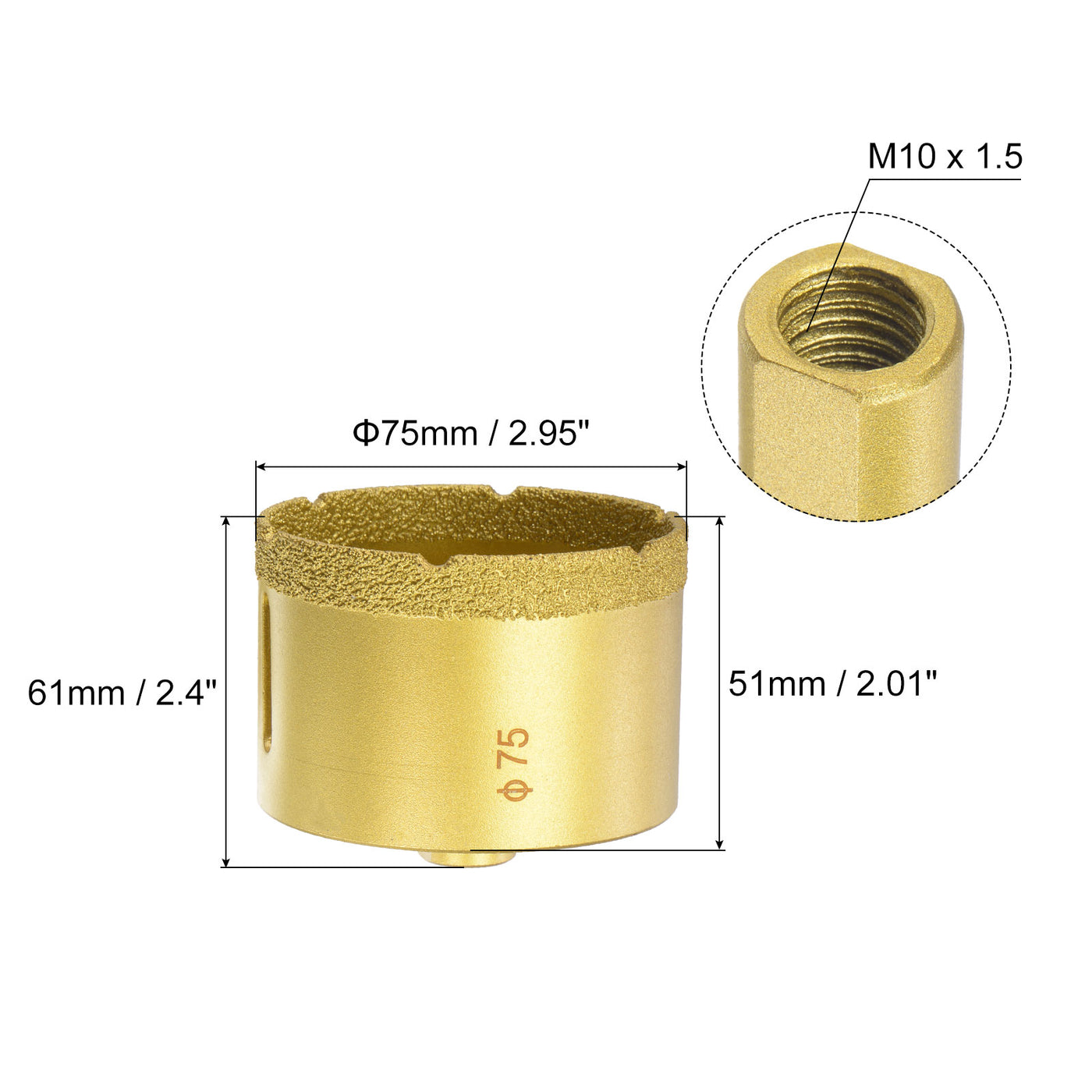 Uxcell Uxcell 80mm Brazed Diamond Core Drill Bits with M10 Arbor Adapter for Tile Marble Stone
