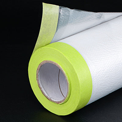 Harfington Uxcell Pre-Taped Masking Film 118.1" x 49ft with Medium-Tack Painters Tape Green 2Pcs