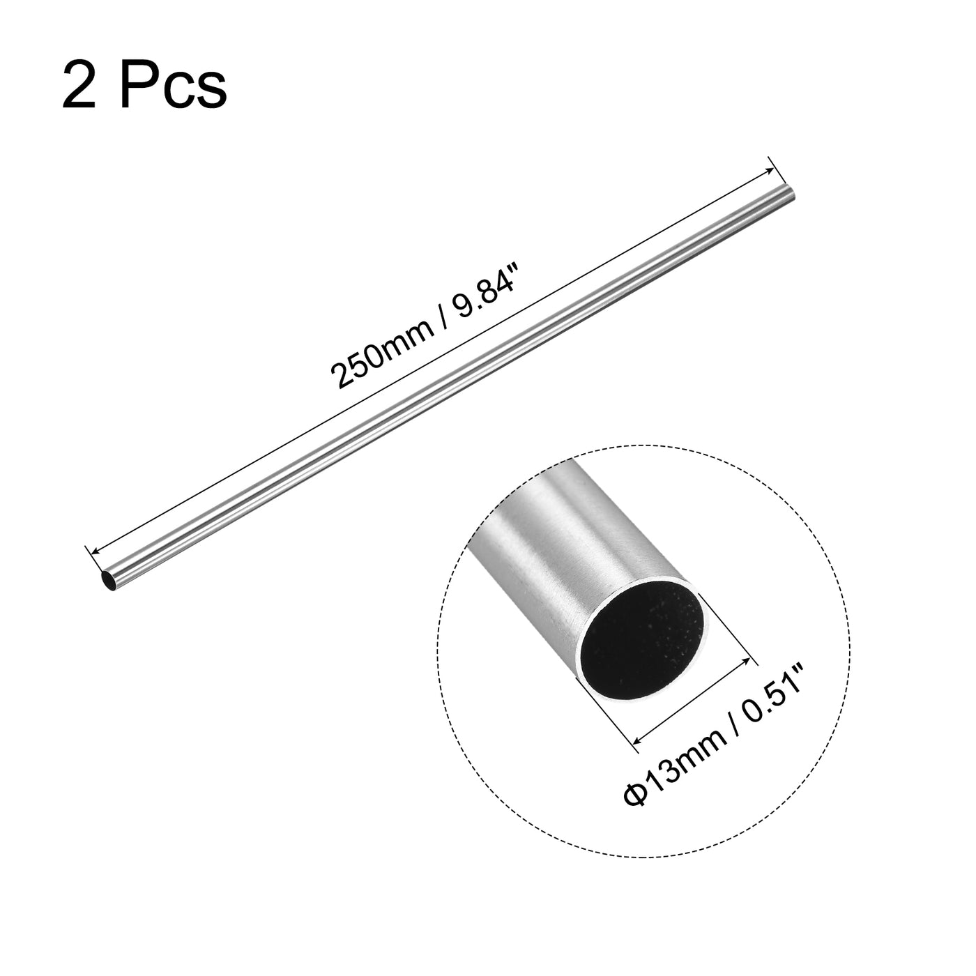Uxcell Uxcell 304 Stainless Steel Round Tube 13mm OD 0.5mm Wall Thickness 250mm Length 2 Pcs
