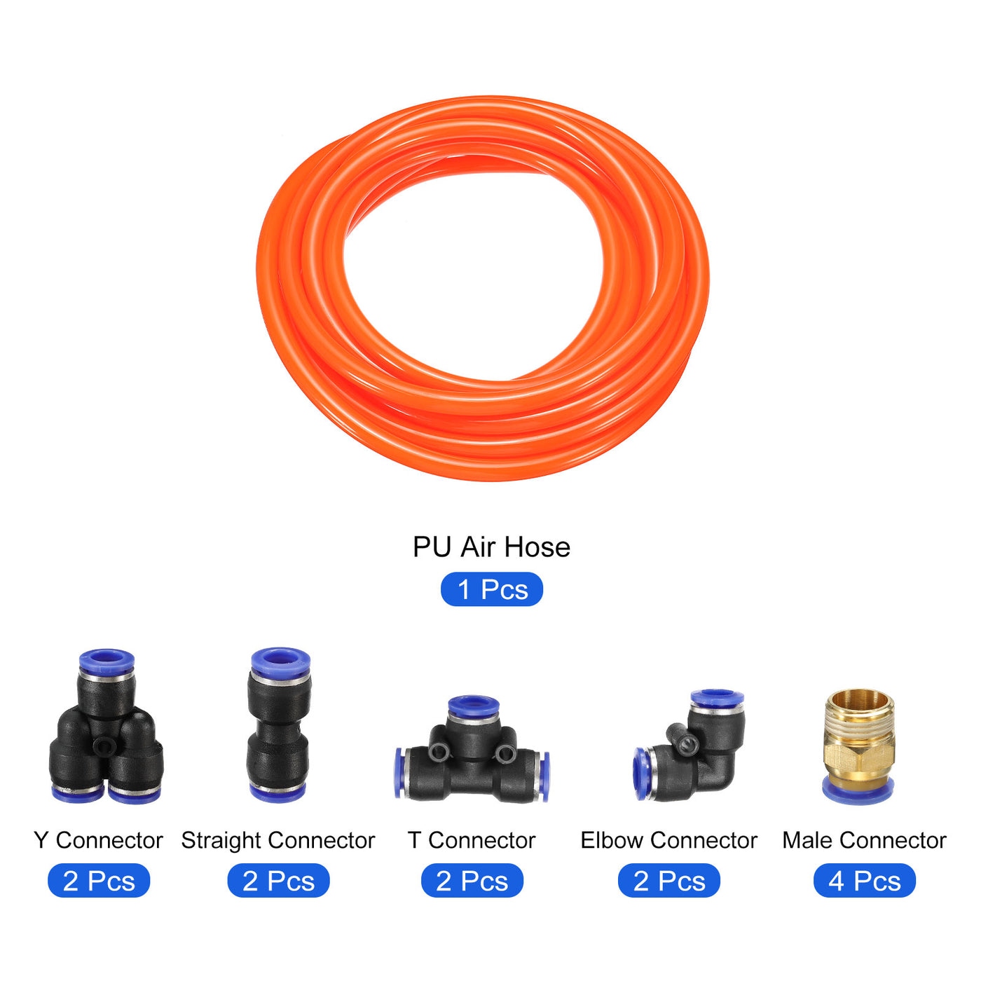 Harfington Pneumatic PU Air Hose Pipe Kit, Tube Connectors with Push to Connect Fitting