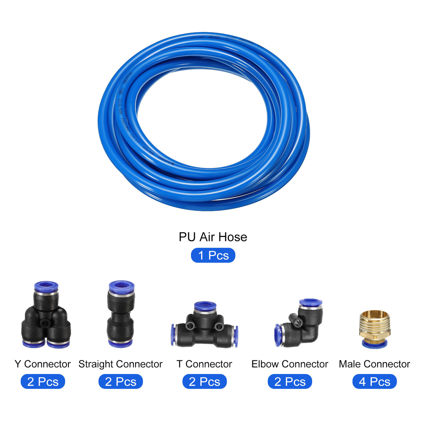 Harfington Pneumatic PU Air Hose Pipes Kit, Tube Connectors with Push to Connect Fitting