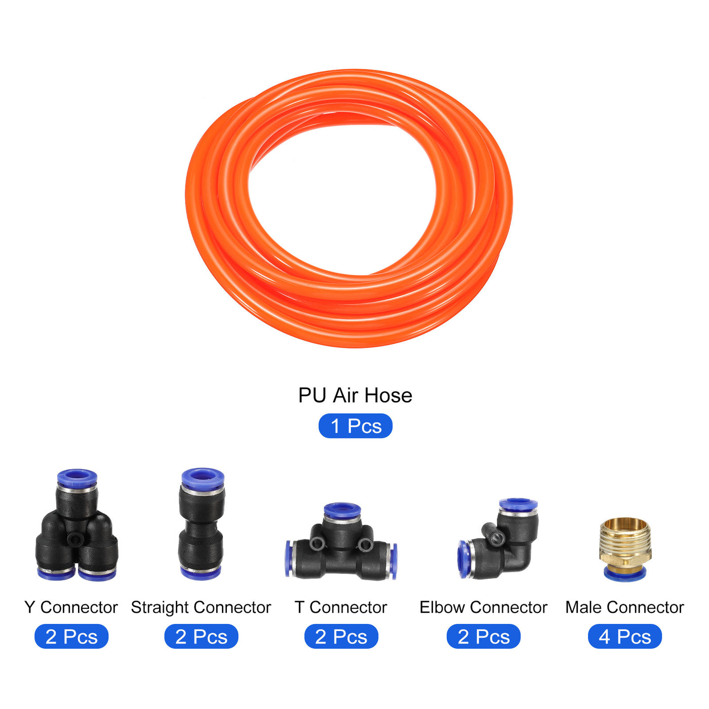 Harfington Pneumatic PU Air Hose Pipes Kit, Tube Connectors with Push to Connect Fitting
