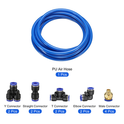 Harfington Pneumatic PU Air Hose Pipes Kit, Tube Connector with Push to Connect Fitting
