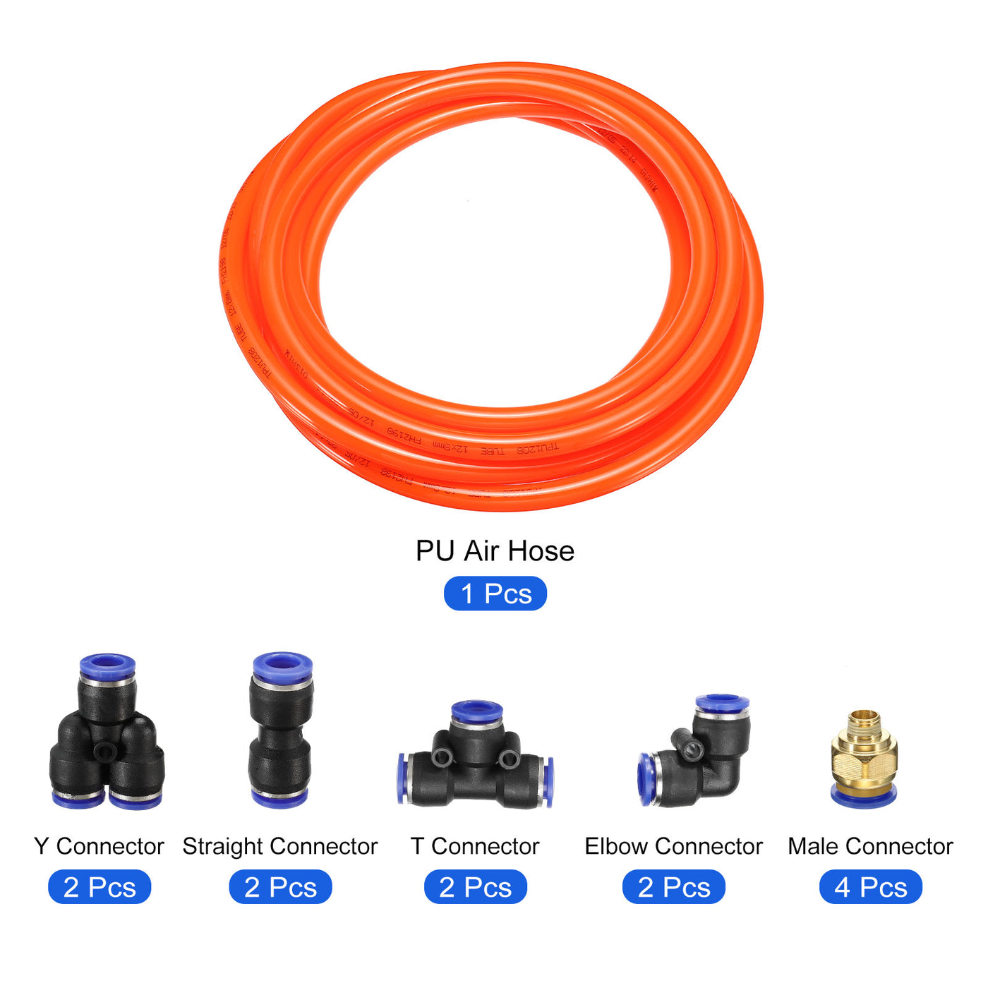Harfington Pneumatic PU Air Hose Pipes Kit, Tube Connector with Push to Connect Fitting