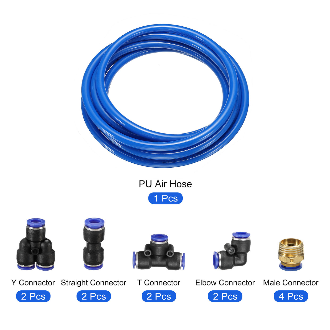 Harfington Pneumatic PU Air Hose Pipe Kits, Tube Connectors with Push to Connect Fittings