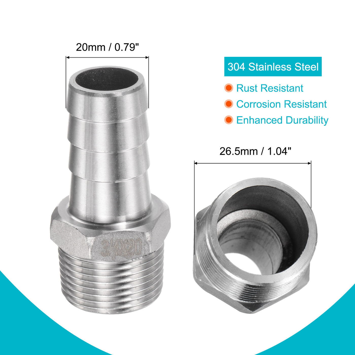 Harfington Hose Barb Fitting Thread Stainless Steel Straight Pipe Connector for Water Air Fuel