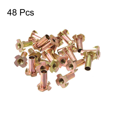 Harfington Uxcell M10x22mm T-Nuts 4 Pronged Tee Nut Carbon Steel Threaded Inserts for Wood 48pcs