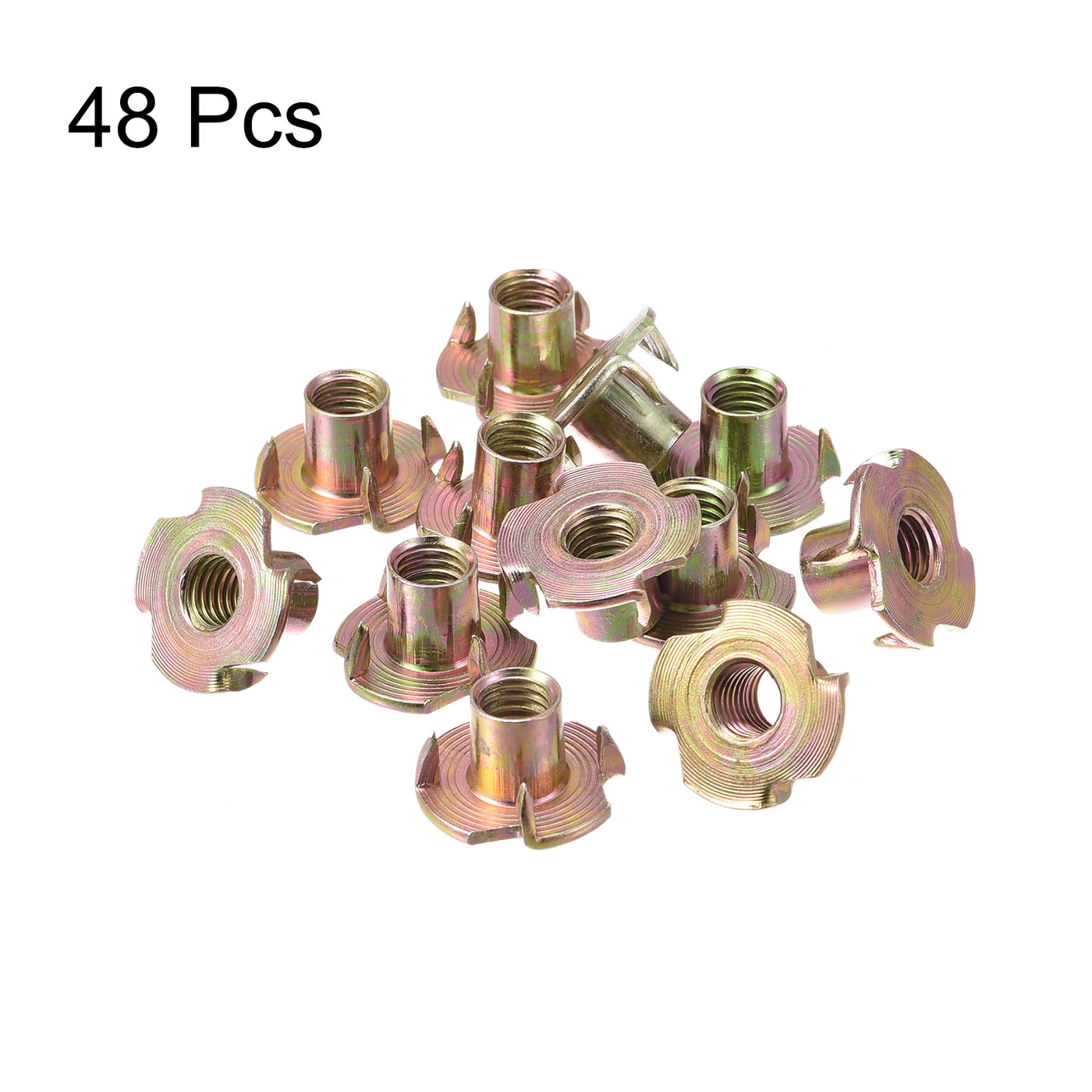 Uxcell Uxcell M10x12mm T-Nuts 4 Pronged Tee Nut Carbon Steel Threaded Inserts for Wood 48pcs