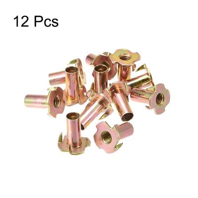 Harfington Uxcell M8x16mm T-Nuts 4 Pronged Tee Nut Carbon Steel Threaded Inserts for Wood 12pcs