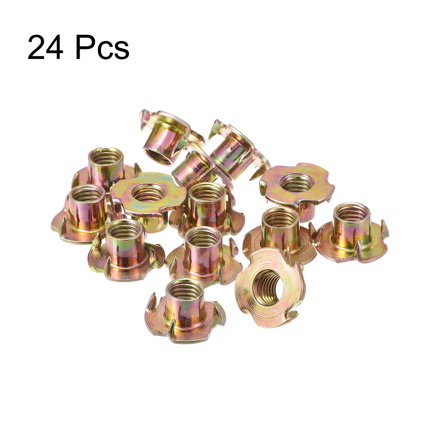 Uxcell Uxcell M6x12mm T-Nuts 4 Pronged Tee Nut Carbon Steel Threaded Inserts for Wood 24pcs