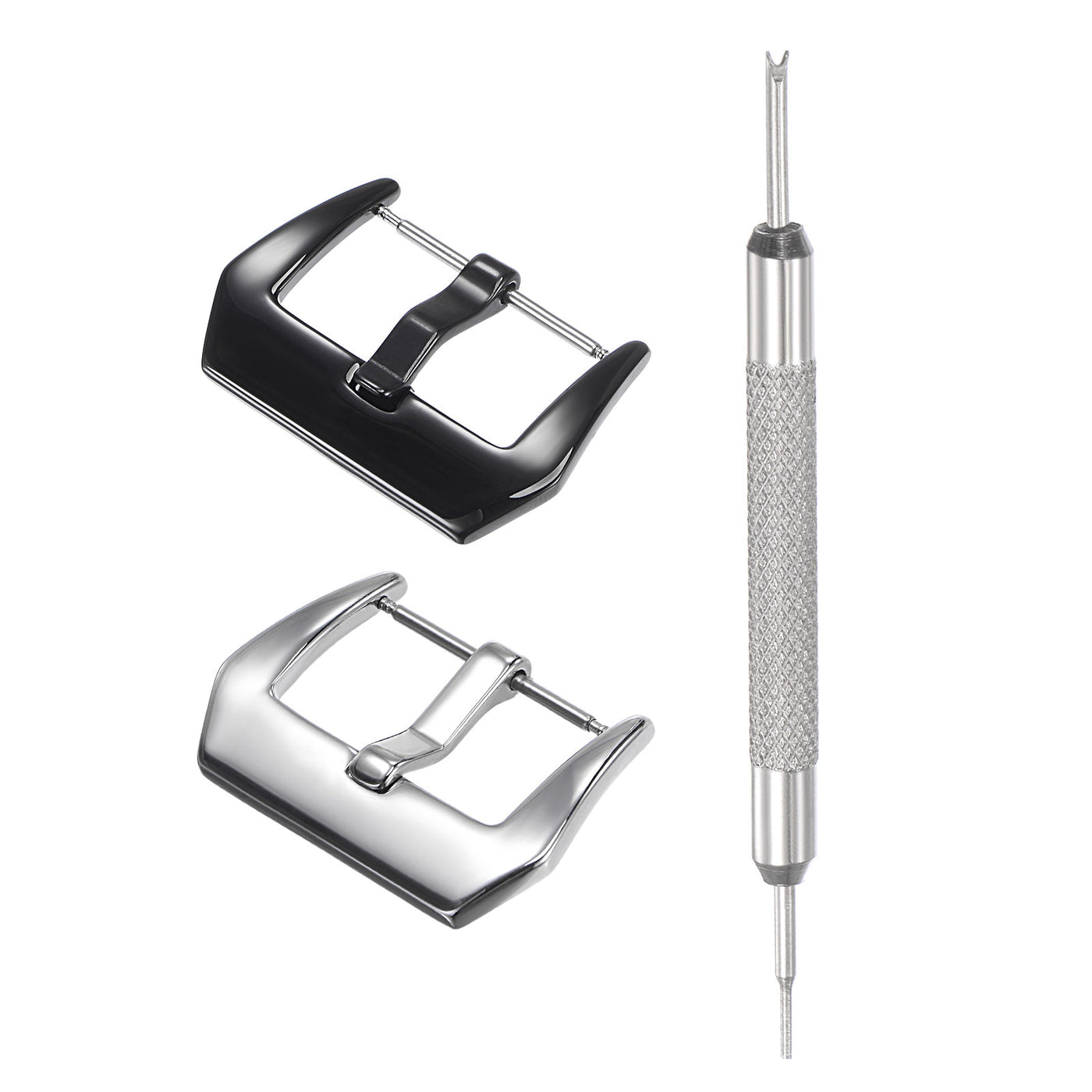 Uxcell Uxcell 26mm Width SUS304 Black and Silver Polished Buckle with Spring Bar Remover