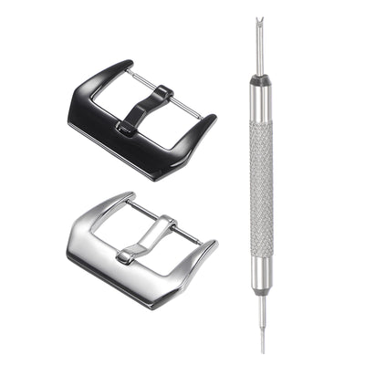 Harfington Uxcell 26mm Width SUS304 Black and Silver Polished Buckle with Spring Bar Remover