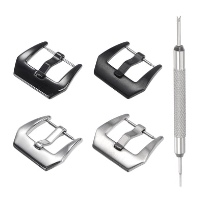 Harfington Uxcell 20mm Width SUS304 Frosted Polished Buckle Silver Black with Spring Bar Remover