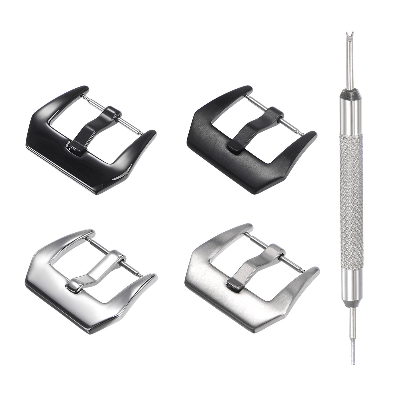 Uxcell Uxcell 20mm Width SUS304 Frosted Polished Buckle Silver Black with Spring Bar Remover