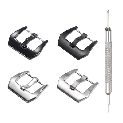 Harfington Uxcell 20mm Width SUS304 Frosted Polished Buckle Silver Black with Spring Bar Remover
